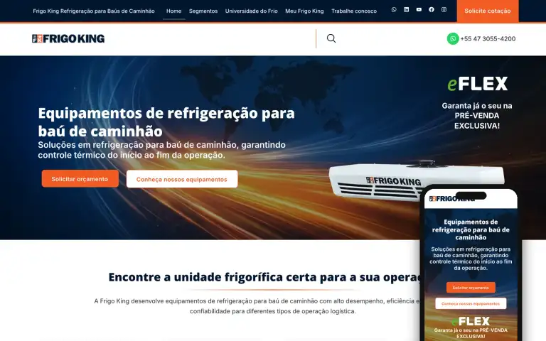 Página inicial de um dos sites da Frigo King no computador e no celular