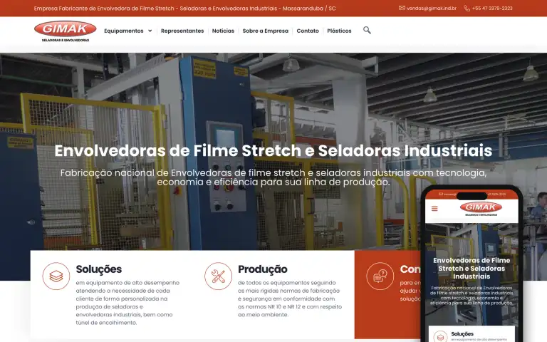 Página inicial do site da Gimak, refeito pela Oleiro