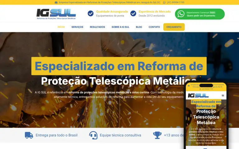 Página inicial do site da IGSUL no computador e no celular