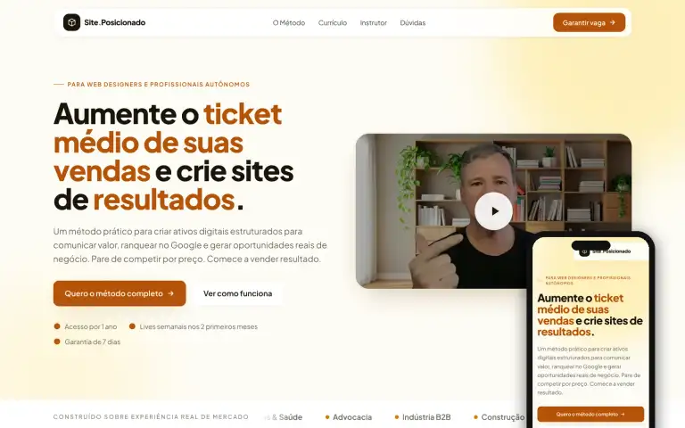 Página inicial do Site Posicionado, curso de criação de sites para web designers
