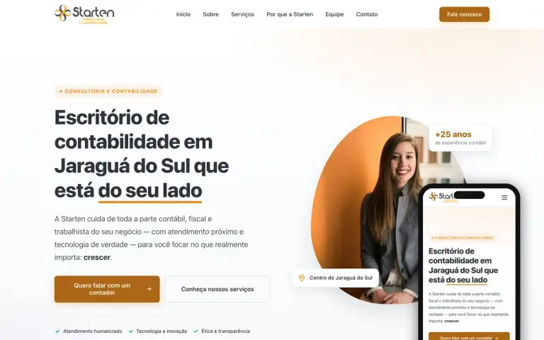 Página inicial do site da Starten Contabilidade