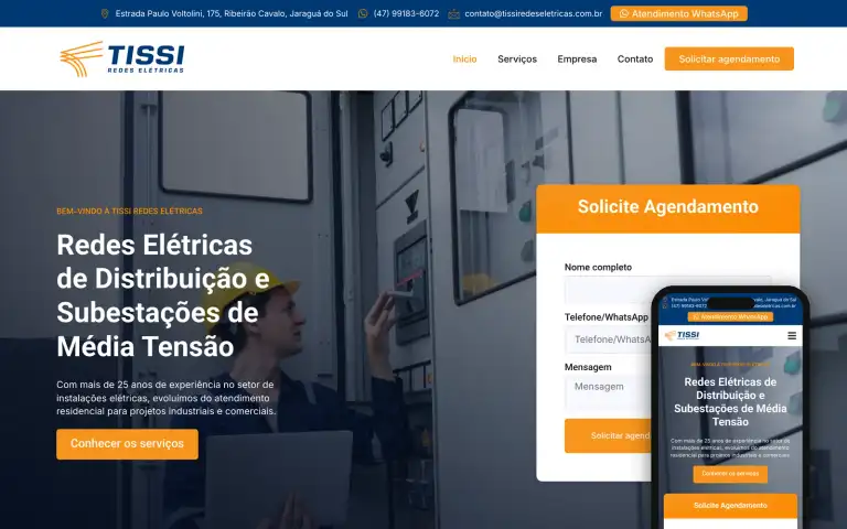 Página inicial do site da Tissi Redes Elétricas